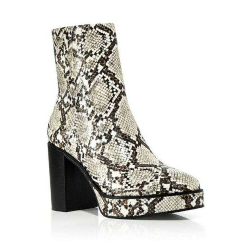 AQUA Womens Beige Snakeskin 0.5" Platform Nessa Toe Block Heel Booties 8 M
